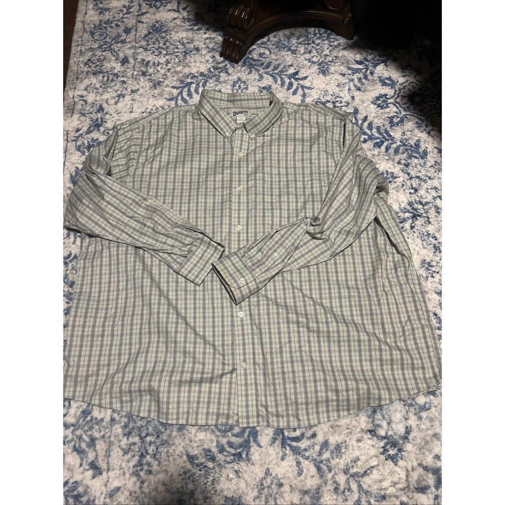Duluth Trading Co Mens 4XL Relaxed Fit Flannel Shirt Blue Green Plaid Cotton